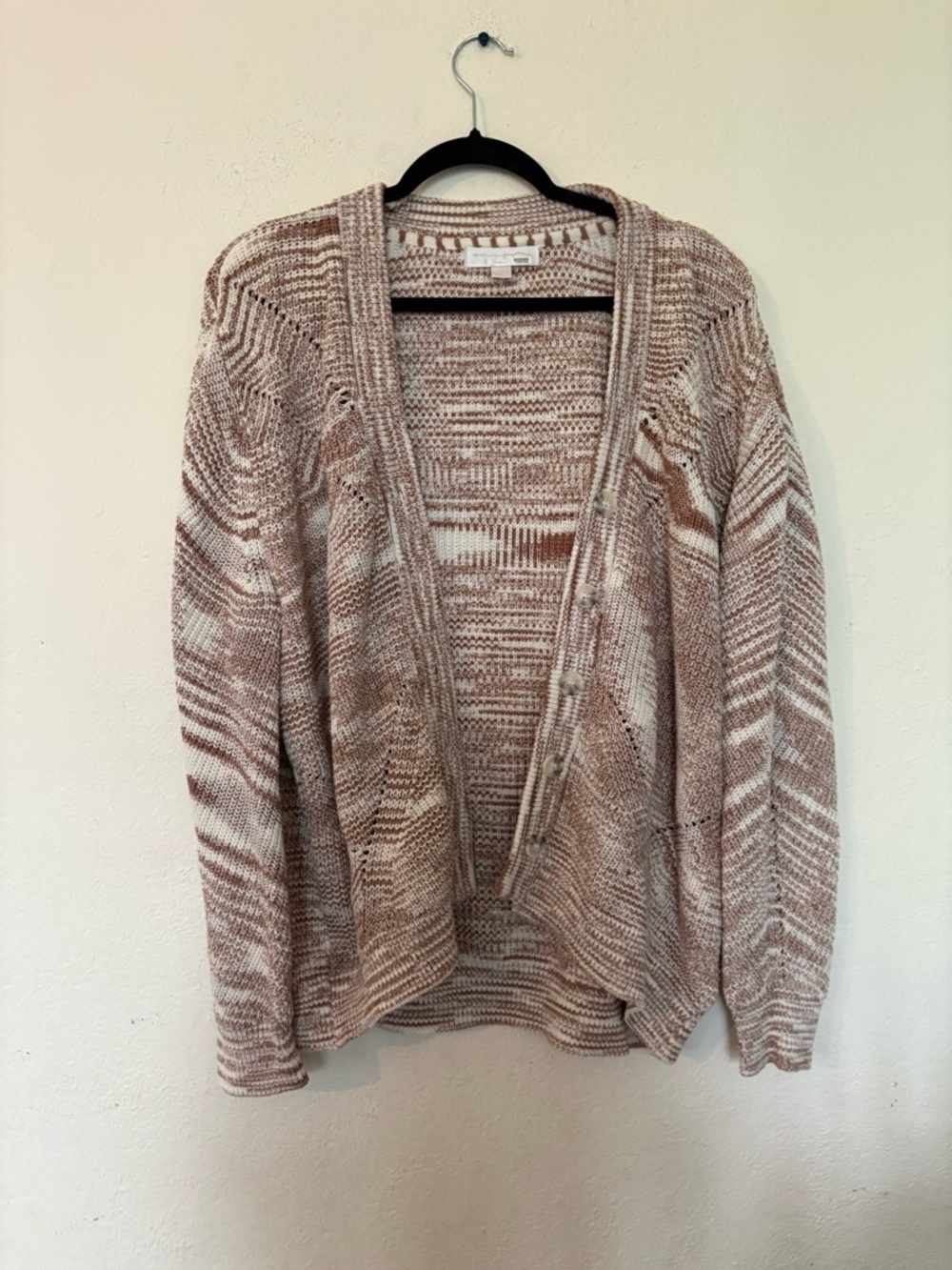 Spiritual Gangster Marled Open-Front Women's Cardigan Sweater - Cream & Brown